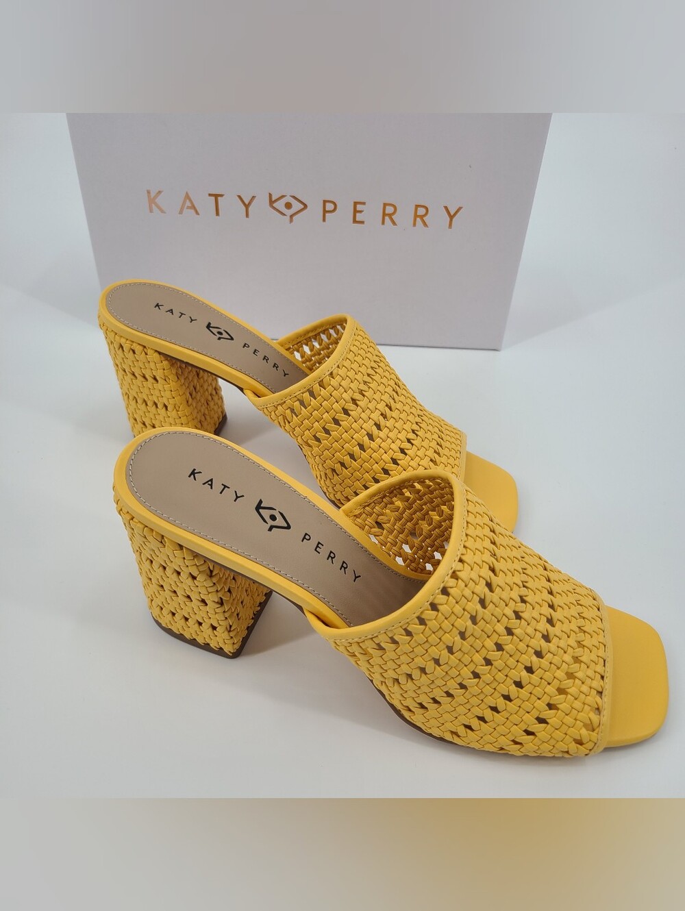 Katy Perry Collections Yellow Woven Block Heel Mules Size 10 - Picture 4 of 10